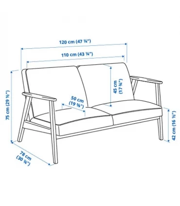 مبل 2 نفره ایکیا مدل EKENASET روکش پارچه رنگ بژ روشن Kilanda پایه چوبی