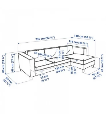 مبل ال 3 نفره به همراه شزلون ایکیا مدل PARUP رنگ خاکستری Vissle