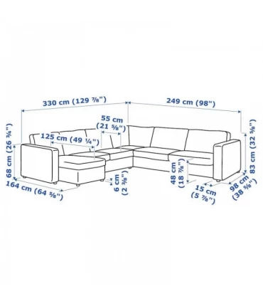 مبل راحتی ال 5 نفره بهمراه شزلون ایکیا مدل VIMLE روکش پارچه رنگ خاکستری Gunnared