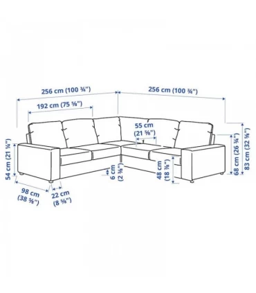 مبل راحتی ال 4 نفره بهمراه دسته های عریض ایکیا مدل VIMLE روکش پارچه رنگ خاکستری Hallarp