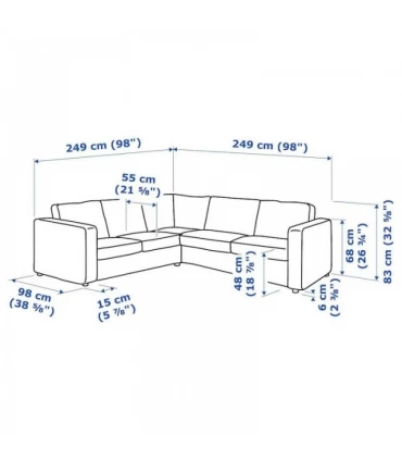 مبل راحتی ال 4 نفره ایکیا مدل VIMLE روکش پارچه رنگ خاکستری Gunnared