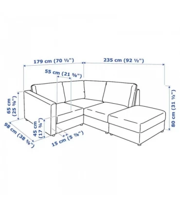 مبل راحتی ال 3 نفره ایکیا مدل VIMLE روکش چرم رنگ مشکی Grann/Bomstad