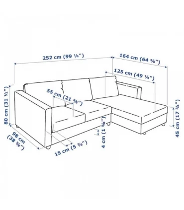 مبل راحتی ال 3 نفره بهمراه شزلون ایکیا مدل VIMLE روکش چرم رنگ مشکی Grann/Bomstad