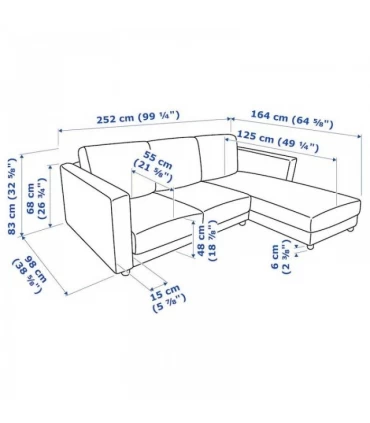 مبل راحتی 3 نفره ال ایکیا مدل VIMLE بهمراه شزلون روکش پارچه رنگ بژ Gunnared