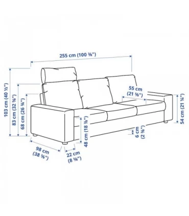 مبل راحتی سه نفره ایکیا مدل VIMLE بهمراه تکیه گاه سر با دسته های پهن روکش پارچه رنگ بژ Hallarp