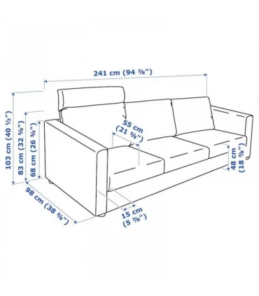 مبل راحتی 3 نفره ایکیا مدل VIMLE دارای استراحتگاه سر روکش پارچه رنگ خاکستری Gunnared