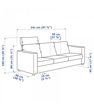 مبل راحتی سه نفره ایکیا مدل VIMLE بهمراه تکیه گاه سر روکش چرم رنگ مشکی Grann/Bomstad