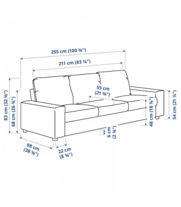 مبل راحتی سه نفره ایکیا مدل VIMLE با دسته های پهن روکش پارچه رنگ خاکستری Hallarp