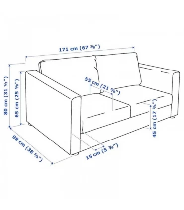 مبل راحتی دو نفره ایکیا مدل VIMLE روکش چرم رنگ مشکی Grann/Bomstad