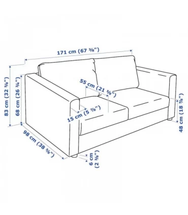 مبل راحتی دو نفره ایکیا مدل VIMLE روکش پارچه رنگ خاکستری Gunnared