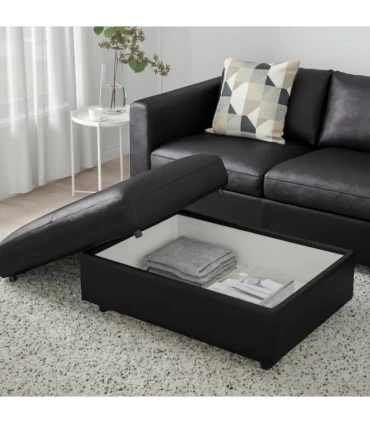 زیر پایی/جلومبلی ایکیا مدل VIMLE دارای فضای ذخیره سازی روکش چرم رنگ مشکی Grann/Bomstad