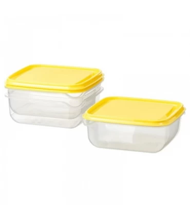 ست ظروف نگهداری غذا ایکیا مدل PRUTA پک 3 عددی رنگ بدنه شفاف/ درب زرد حجم 600 میلی لیتر