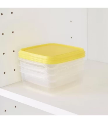 ست ظروف نگهداری غذا ایکیا مدل PRUTA پک 3 عددی رنگ بدنه شفاف/ درب زرد حجم 600 میلی لیتر