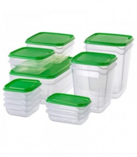 ست ظروف نگهداری غذا 17 پارچه ایکیا مدل PRUTA پک 3 عددی رنگ بدنه شفاف/ درب سبز