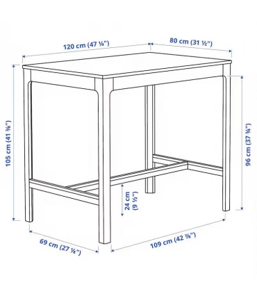 میز بار 4 نفره ایکیا مدل EKEDALEN اندازه 80×120 سانتیمتر رنگ سفید