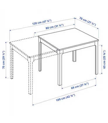 ست میز و صندلی ناهار خوری 2 نفره ایکیا مدل EKEDALEN طول میز 80 تا 120 سانتیمتر رنگ سفید/بژ Hakebo