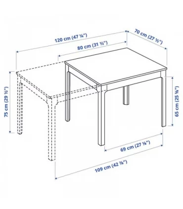 ست میز و صندلی ناهار خوری 2 نفره ایکیا مدل EKEDALEN / KATTIL طول میز 80 تا 120 سانتیمتر رنگ سفید/خاکستری روشن Knisa