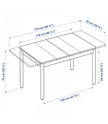 میز ناهار خوری تبدیلی 4 تا 6 نفره ایکیا مدل RONNINGE اندازه 78×118/173 سانتیمتر روکش چوب توس