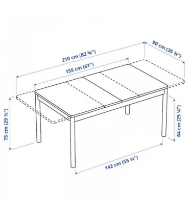 میز ناهار خوری تبدیلی 4 تا 8 نفره ایکیا مدل RONNINGE اندازه 75×90×155/210سانتیمتر روکش چوب توس