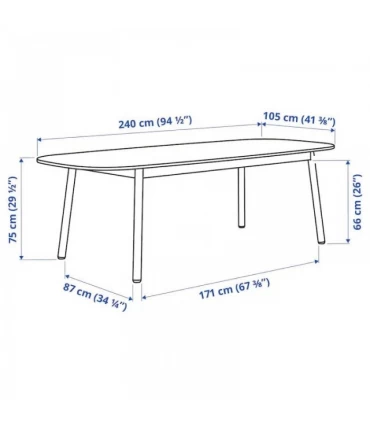 میز ناهار خوری 6 تا 8 نفره ایکیا مدل VEDBO اندازه 105×240 سانتیمتر رنگ مشکی