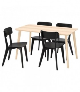 ست میز و صندلی غذاخوری 4 نفره ایکیا مدل LISABO رنگ چوب اش/مشکی
