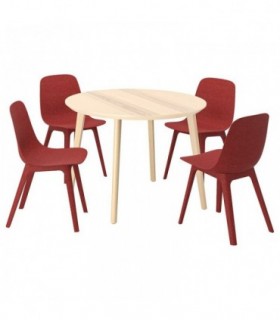 ست میز و صندلی غذاخوری 4 نفره گرد ایکیا مدل LISABO / ODGER رنگ روکش چوب اش/قرمز