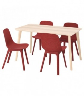 ست میز و صندلی غذاخوری 4 نفره ایکیا مدل LISABO / ODGER رنگ روکش چوب اش/قرمز