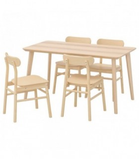 ست میز و صندلی غذاخوری 4 نفره ایکیا مدل LISABO / RONNINGE رنگ روکش چوب اش/روکش چوب توس