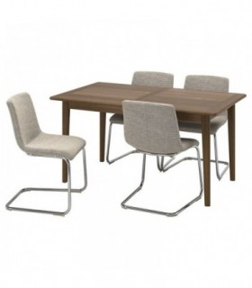 میز و صندلی غذاخوری تبدیلی 4 نفره ایکیا مدل SKANSNAS / LUSTEBO چوب راش/بژ/پایه صندلی کروم