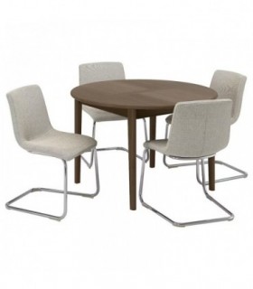 میز و صندلی غذاخوری تبدیلی 4 نفره گرد ایکیا مدل SKANSNAS / LUSTEBO چوب راش/بژ/پایه صندلی کروم