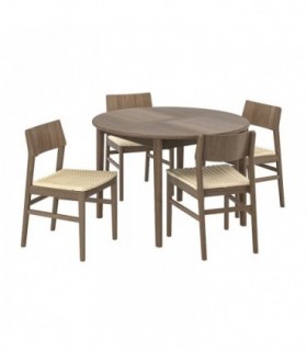 میز و صندلی غذاخوری تبدیلی 4 نفره گرد ایکیا مدل SKANSNAS چوب راش قهوه ای
