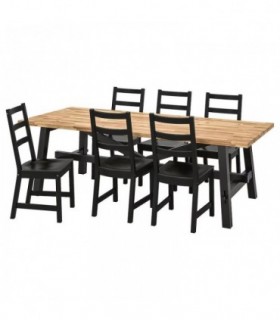 میز و صندلی غذاخوری چوبی 6 نفره ایکیا مدل SKOGSTA / NORDVIKEN چوب اقاقیا/مشکی