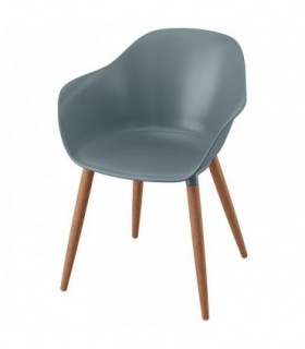 صندلی ناهارخوری دسته دار ایکیا مدل GRONSTA مناسب برای استفاده در داخل و فضای بیرونی رنگ فیروزه ای با پایه های چوبی