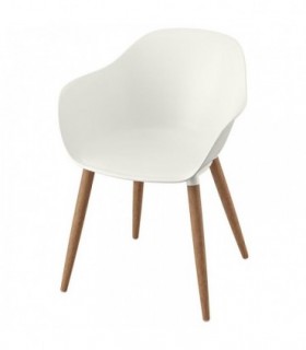 صندلی ناهارخوری دسته دار ایکیا مدل GRONSTA مناسب برای استفاده در داخل و فضای بیرونی رنگ سفید با پایه های چوبی