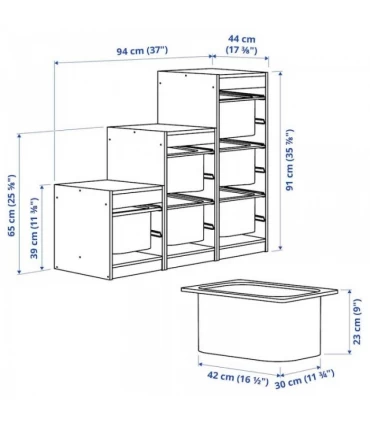 دروار بهمراه 6 سبد ذخیره سازی ایکیا مدل TROFAST ابعاد 91×44×94 سانتیمتر رنگ کاج/قرمز روشن