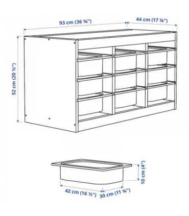 دروار بهمراه 9 سبد ذخیره سازی ایکیا مدل TROFAST ابعاد 52×44×93 سانتیمتر رنگ کاج/خاکستری تیره