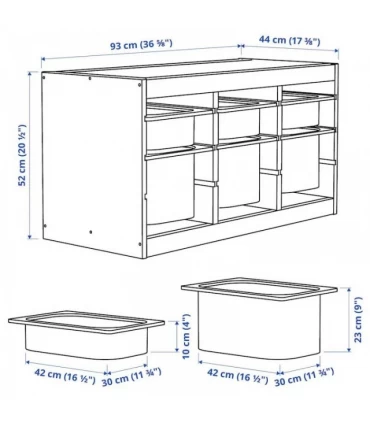 نظم دهنده بهمراه 6 سبد ذخیره سازی ایکیا مدل TROFAST ابعاد 52×44×93 سانتیمتر رنگ کاج/خاکستری تیره-آبی