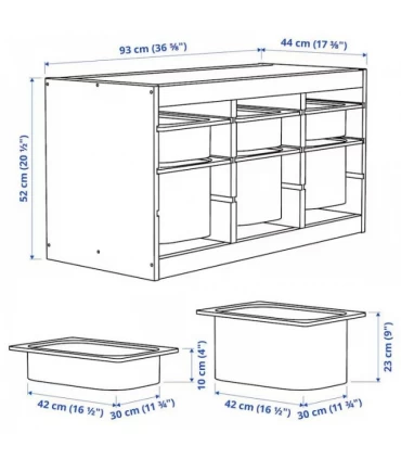 نظم دهنده بهمراه 6 سبد ذخیره سازی ایکیا مدل TROFAST ابعاد 52×44×93 سانتیمتر رنگ کاج/قرمز روشن