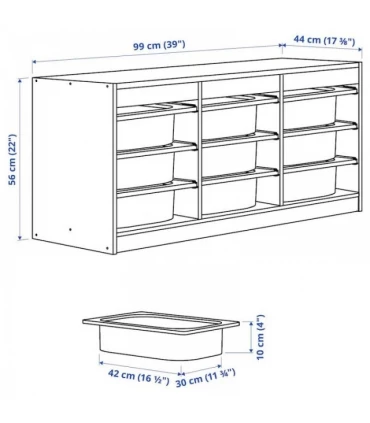 نظم دهنده بهمراه 9 سبد ذخیره سازی ایکیا مدل TROFAST ابعاد 99x44x56 سانتیمتر رنگ سفید/سبز روشن-خاکستری