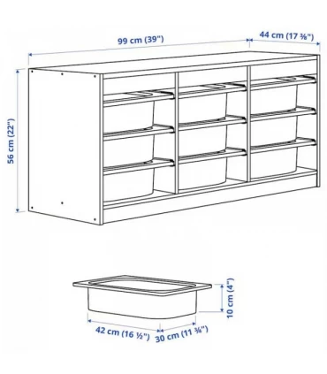 نظم دهنده بهمراه 9 سبد ذخیره سازی ایکیا مدل TROFAST ابعاد 99x44x56 سانتیمتر رنگ خاکستری/سبز روشن-خاکستری