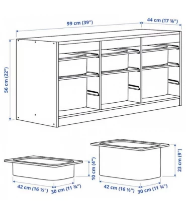 نظم دهنده بهمراه 6 سبد ذخیره سازی ایکیا مدل TROFAST ابعاد 99x44x56 سانتیمتر رنگ خاکستری/خاکستری تیره