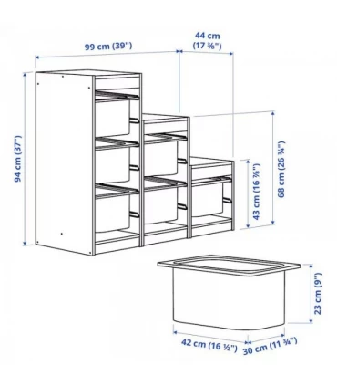 نظم دهنده بهمراه 6 سبد و 1 سینی ذخیره سازی ایکیا مدل TROFAST ابعاد 99x44x94 سانتیمتر رنگ سفید/خاکستری-خاکستری تیره