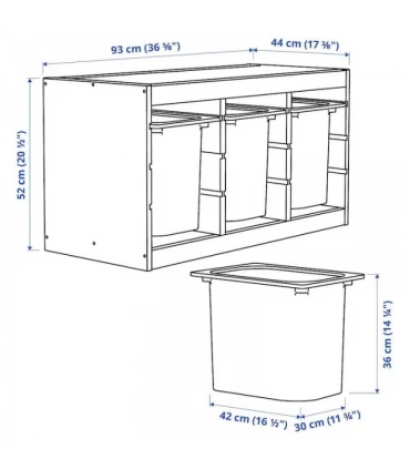 باکس چوبی نظم دهنده اتاق کودک ایکیا مدل TROFAST بهمراه 3 باکس ابعاد 93x44x52 رنگ چوب کاج/سفید