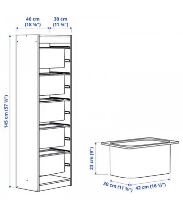 باکس نظم دهنده ایستاده ایکیا مدل TROFAST بهمراه 5 سبد ابعاد 46x30x145 سانتیمتر رنگ سفید/قرمز روشن