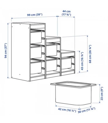 باکس نظم دهنده پلکانی ایکیا مدل TROFAST بهمراه 6 باکس ابعاد 99x44x94 سانتیمتر رنگ سفید