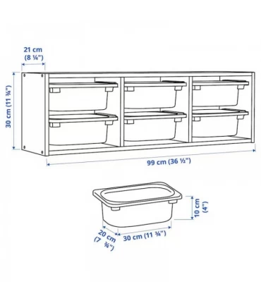 نظم دهنده دیواری ایکیا مدل TROFAST ابعاد 99x21x30 سانتیمتر بدنه خاکستری بهمراه 6 سبد فلزی خاکستری-آبی