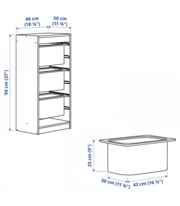 نظم دهنده ایستاده ایکیا مدل TROFAST ابعاد 46x30x94 سانتیمتر بدنه خاکستری بهمراه 3 سبد فلزی بزرگ رنگ خاکستری تیره