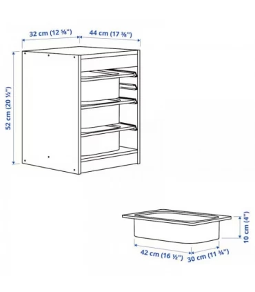 نظم دهنده ایستاده ایکیا مدل TROFAST ابعاد 32x44x52 سانتیمتر بدنه چوبی بهمراه 3 سبد فلزی رنگ آبی-سبز