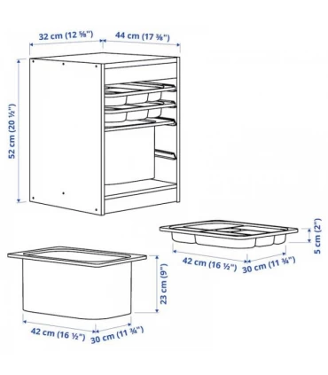 نظم دهنده ایستاده ایکیا مدل TROFAST ابعاد 32x44x52 سانتیمتر بدنه چوبی بهمراه 2 سینی و 1 باکس رنگ خاکستری