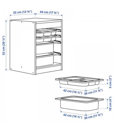 نظم دهنده ایستاده ایکیا مدل TROFAST ابعاد 32x44x52 سانتیمتر بدنه چوبی بهمراه 2 سینی و 2 باکس رنگ خاکستری-سفید